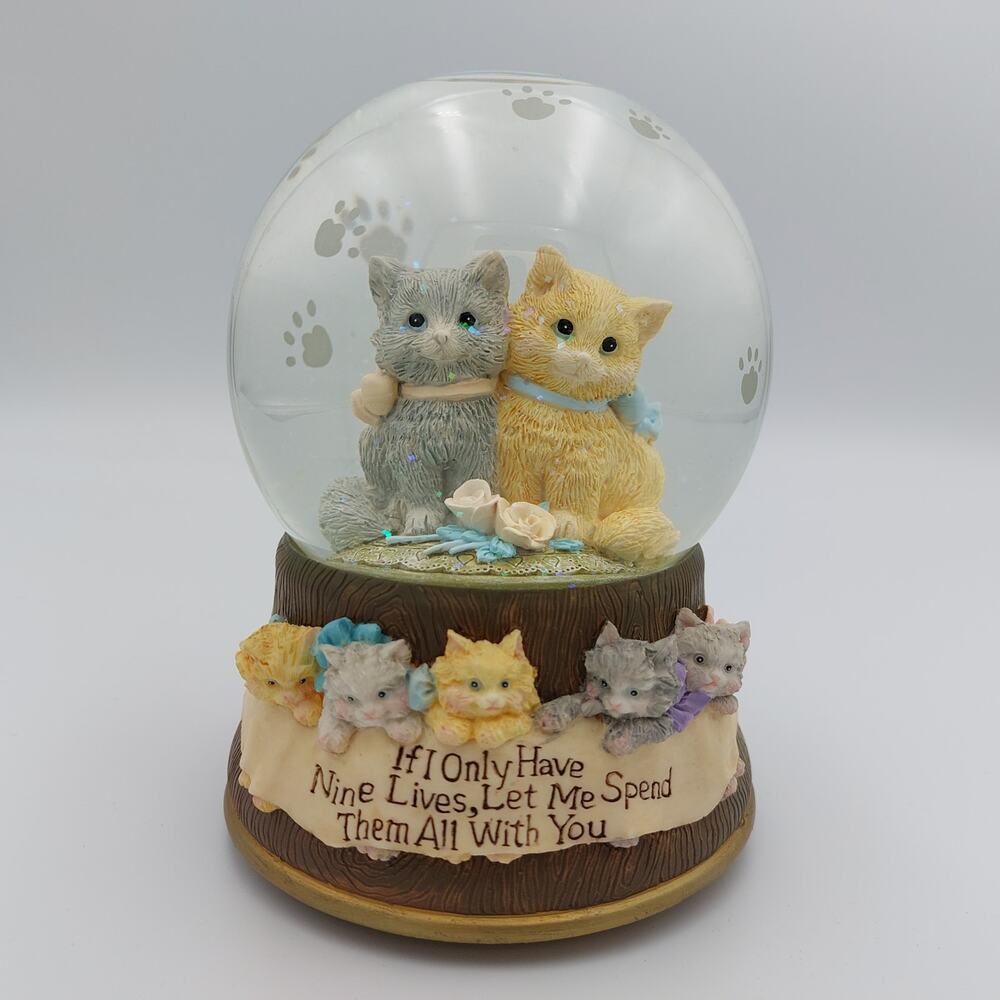 Vtg San Francisco Music Box Co Cat Snow Globe Beauty and the Beast Nine Lives